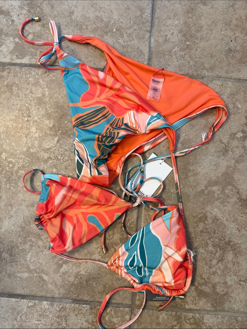 Vitamin A Tropical Print Bikini in Orange & Teal